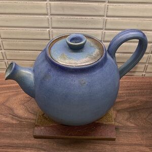 Handmade Ceramic Teapot- lovely matte blue glaze with a touch green and brown